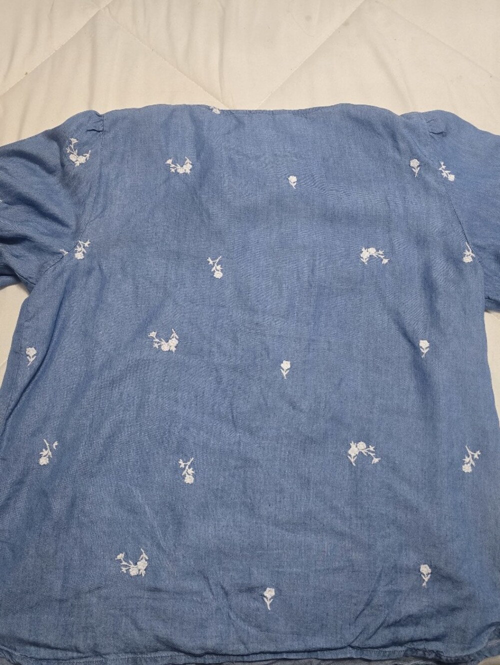 Blue Floral Embroidered Womens Shirt